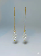 Minimal Gold Threader Earrings for Women | Asymmetric Pearl Drop Chain Earrings