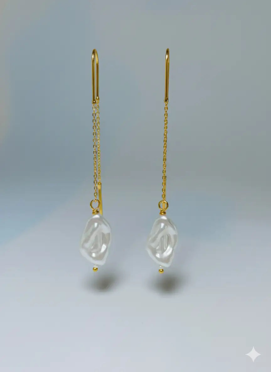 Minimal Gold Threader Earrings for Women | Asymmetric Pearl Drop Chain Earrings