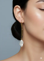 Minimal Gold Threader Earrings for Women | Asymmetric Pearl Drop Chain Earrings