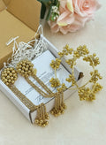 COMBO Gold Beaded Long Earrings & Bracelet Set for Women – Traditional Indian Jewelry with Modern Style