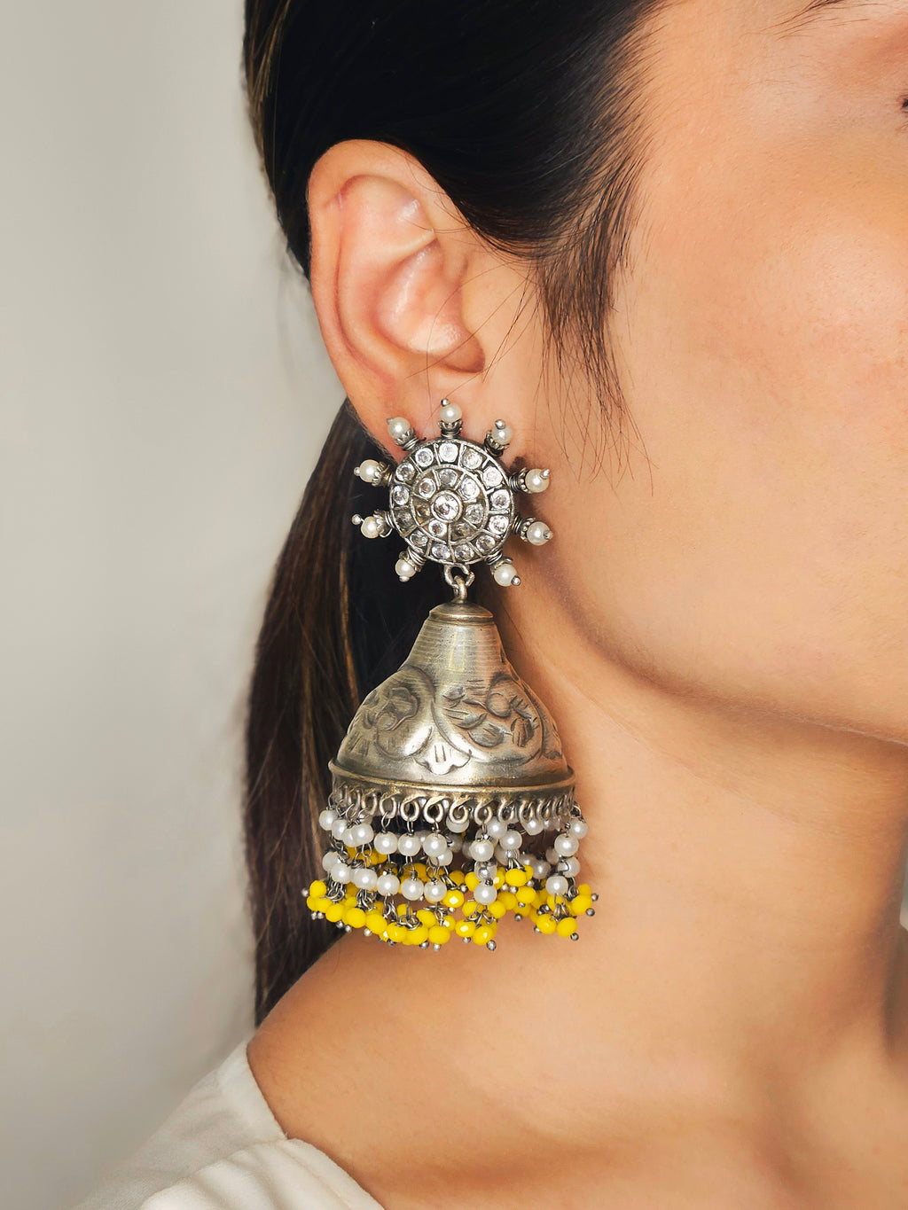 Mohini German Silver Oxidised Earrings