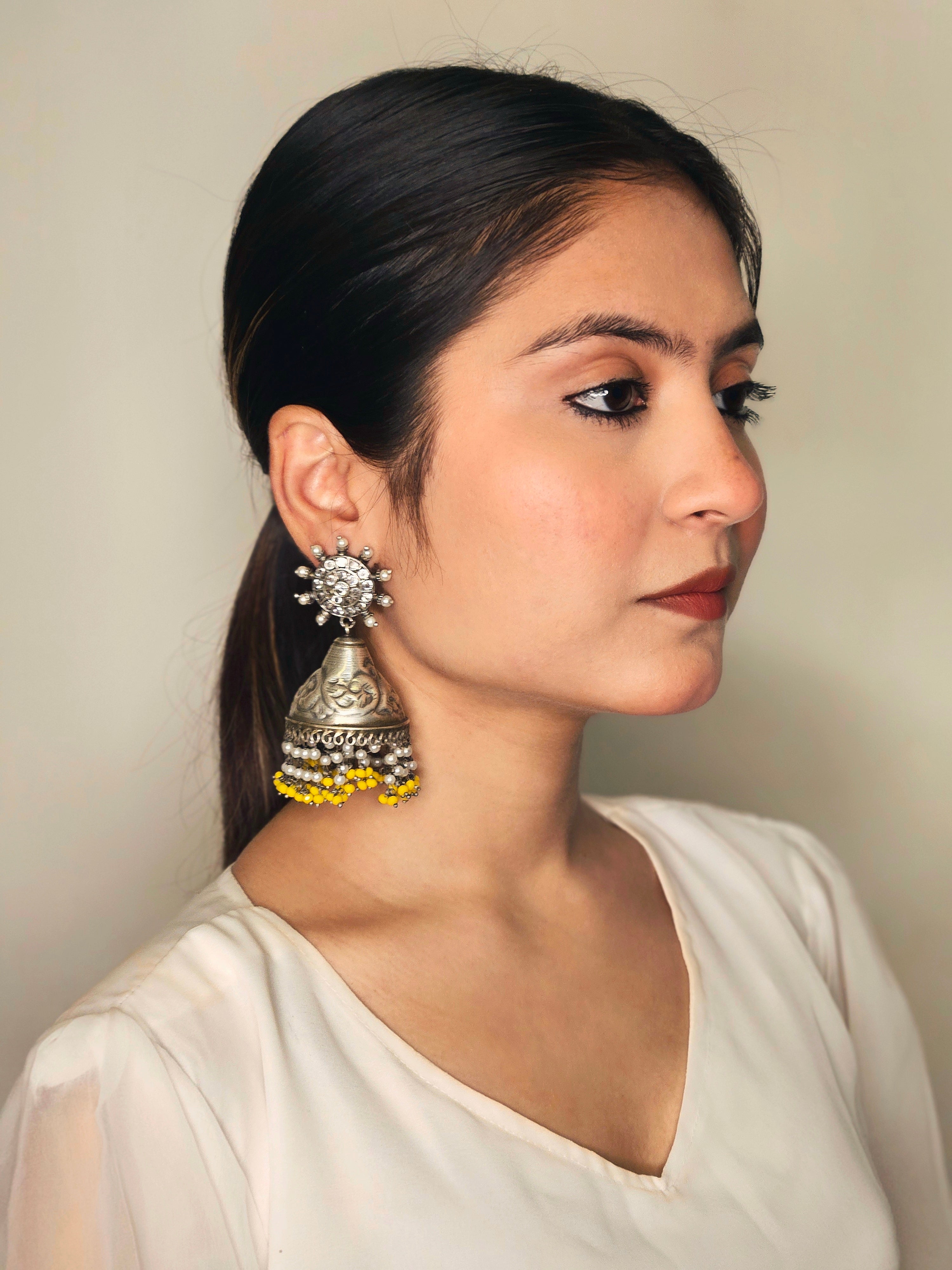 Mohini German Silver Oxidised Earrings