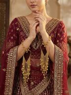 Bridal Heart-Shaped Golden Kaleere for Weddings – Long Dangling Kalire with Ghungroo Chains