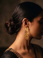Goddess Hindi Script Earrings for Women | Gold-Plated Long Chain Statement Earrings | Spiritual Ethnic Jewellery