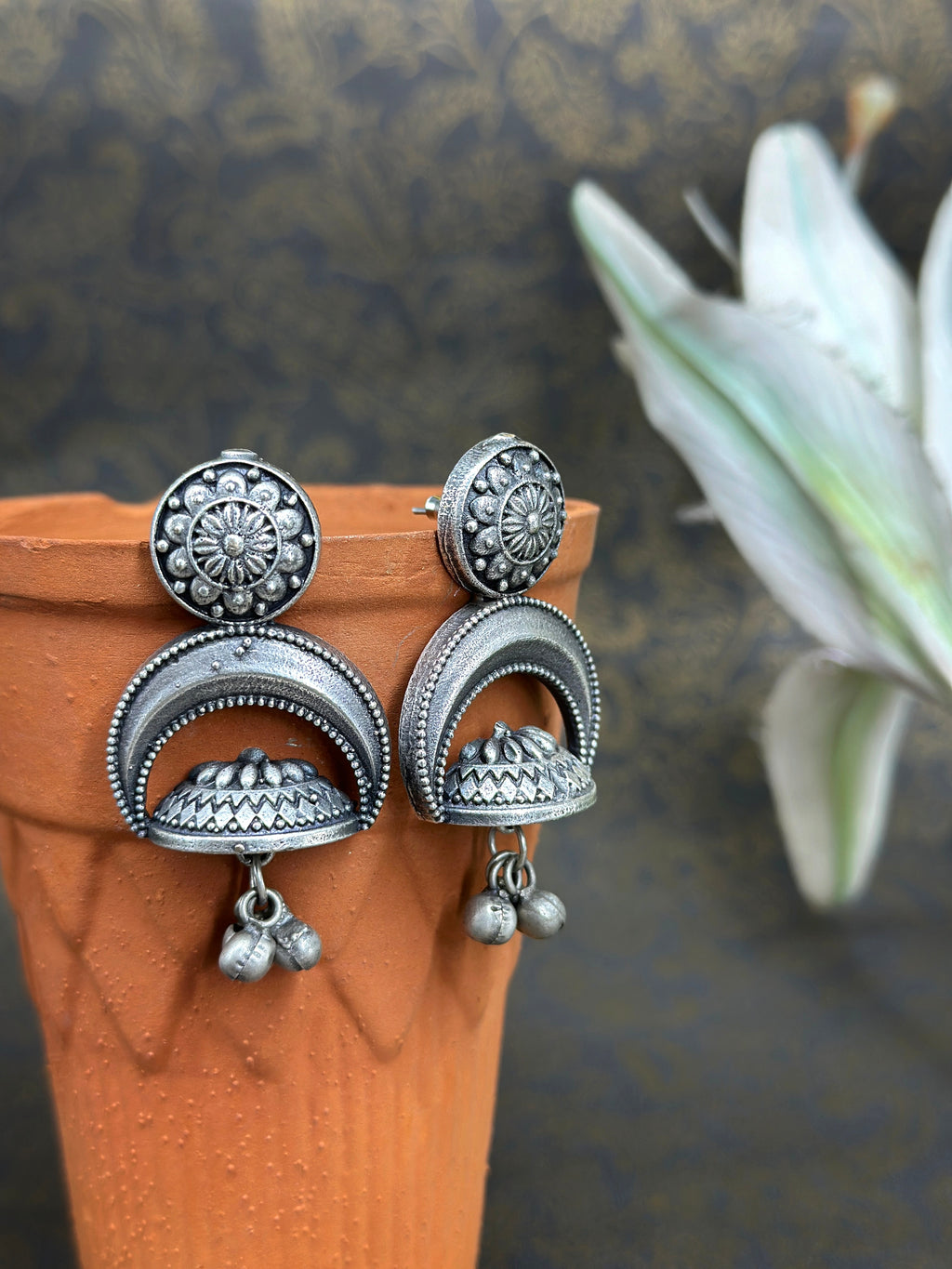 Alekhya German Silver Oxidised Earring