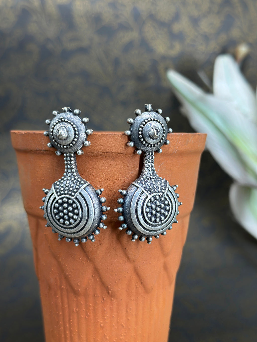 Arya German Silver Oxidised Earring