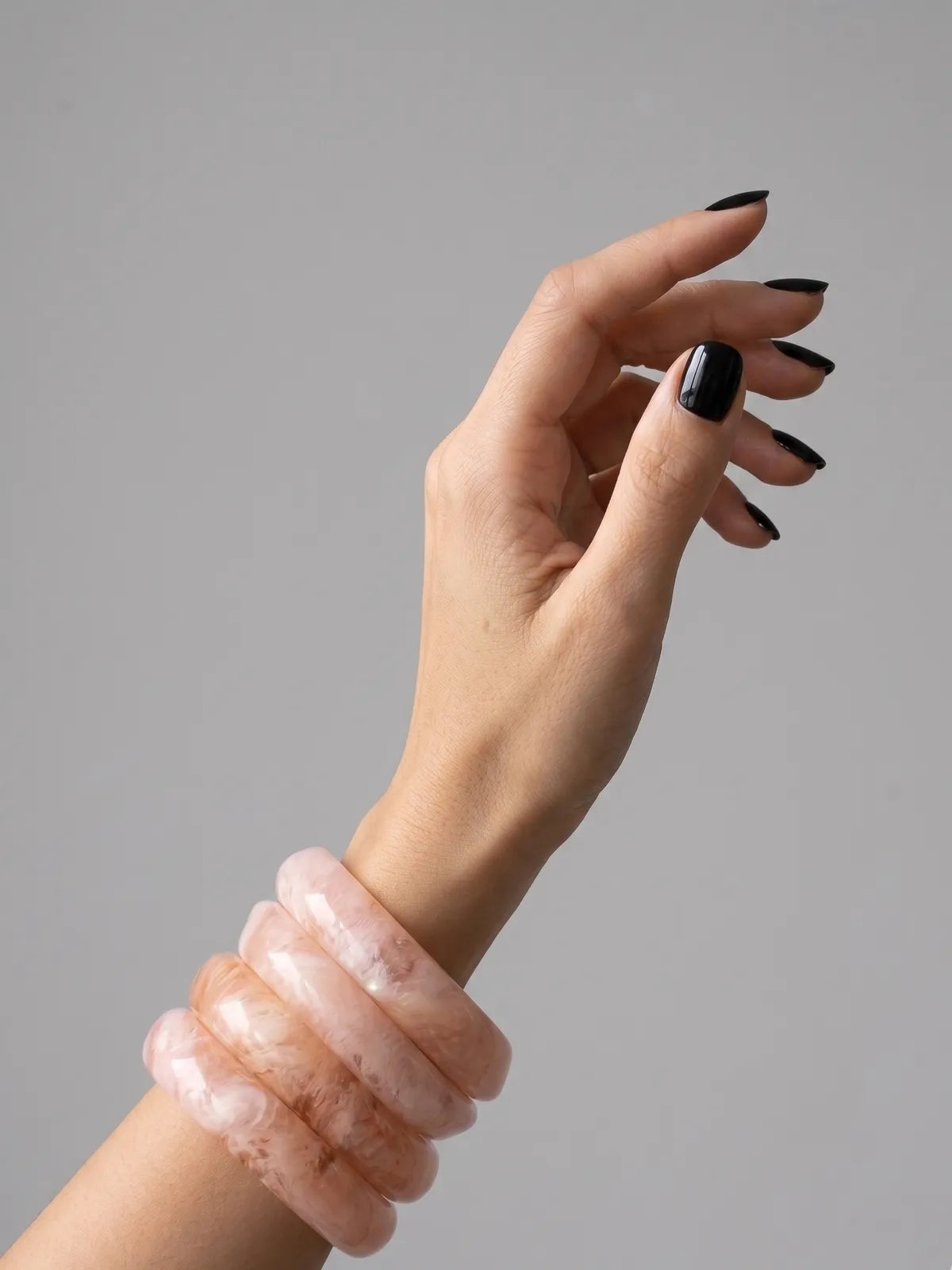 Blush Pink Resin Bangle Set (Set of 4) – Glossy Marble Finish Statement Stack Bracelets for Women
