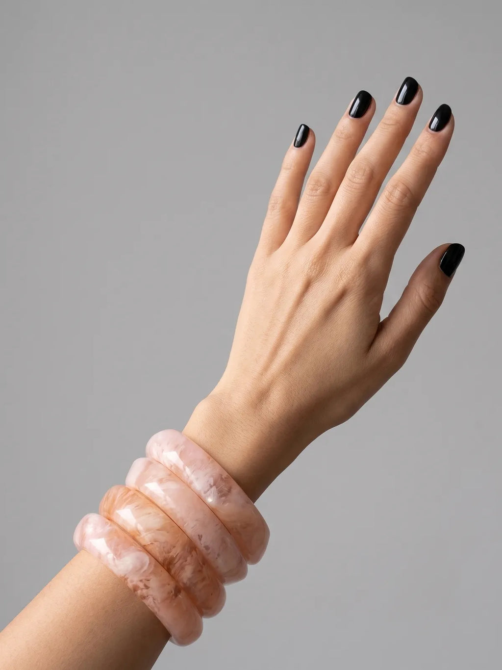 Blush Pink Resin Bangle Set (Set of 4) – Glossy Marble Finish Statement Stack Bracelets for Women