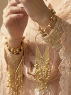 Bridal Heart-Shaped Golden Kaleere for Weddings – Long Dangling Kalire with Ghungroo Chains