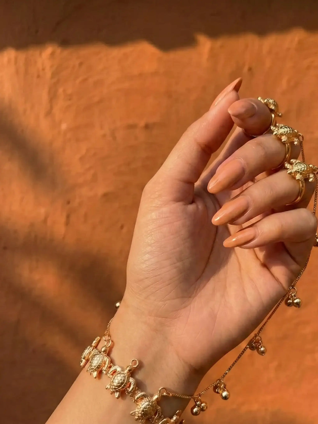 Gold Turtle Motif Hathphool Hand Harness for Women | Traditional Ring Bracelet Hand Chain | Bridal & Festive Hand Jewelry
