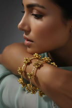 COMBO OF 4 Kashmiri Gold-Plated Traditional Ghungroo Bangles for Women – Ethnic Brass Kada Jewelry with Hanging Beads