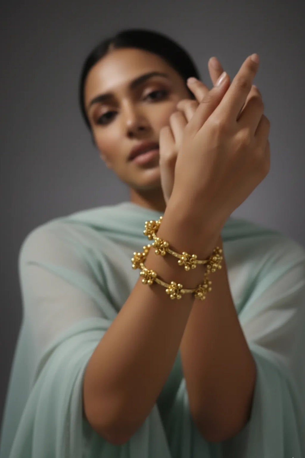 COMBO OF 4 Kashmiri Gold-Plated Traditional Ghungroo Bangles for Women – Ethnic Brass Kada Jewelry with Hanging Beads