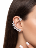 Celestial Leaf CZ Ear Cuff for Women | Silver-Tone Marquise Cut Cubic Zirconia Ear Crawler | Statement Ear Jewellery