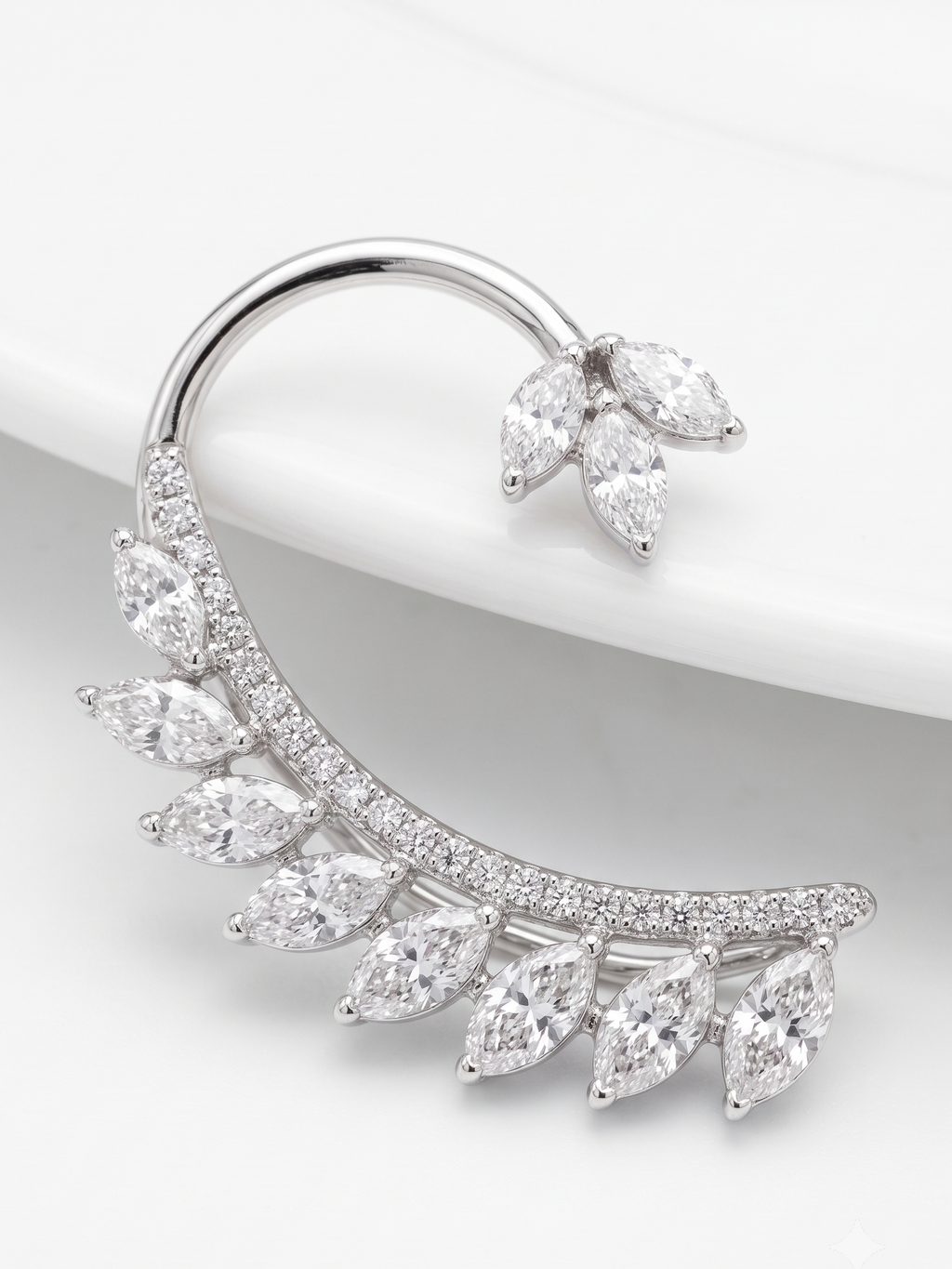 Celestial Leaf CZ Ear Cuff for Women | Silver-Tone Marquise Cut Cubic Zirconia Ear Crawler | Statement Ear Jewellery