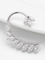 Celestial Leaf CZ Ear Cuff for Women | Silver-Tone Marquise Cut Cubic Zirconia Ear Crawler | Statement Ear Jewellery
