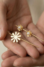 Combo of Elegant Pearl Cluster Floral Ear Cuff for Women | Gold-Plated Minimal Statement Ear Accessory