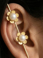 Combo of Elegant Pearl Cluster Floral Ear Cuff for Women | Gold-Plated Minimal Statement Ear Accessory
