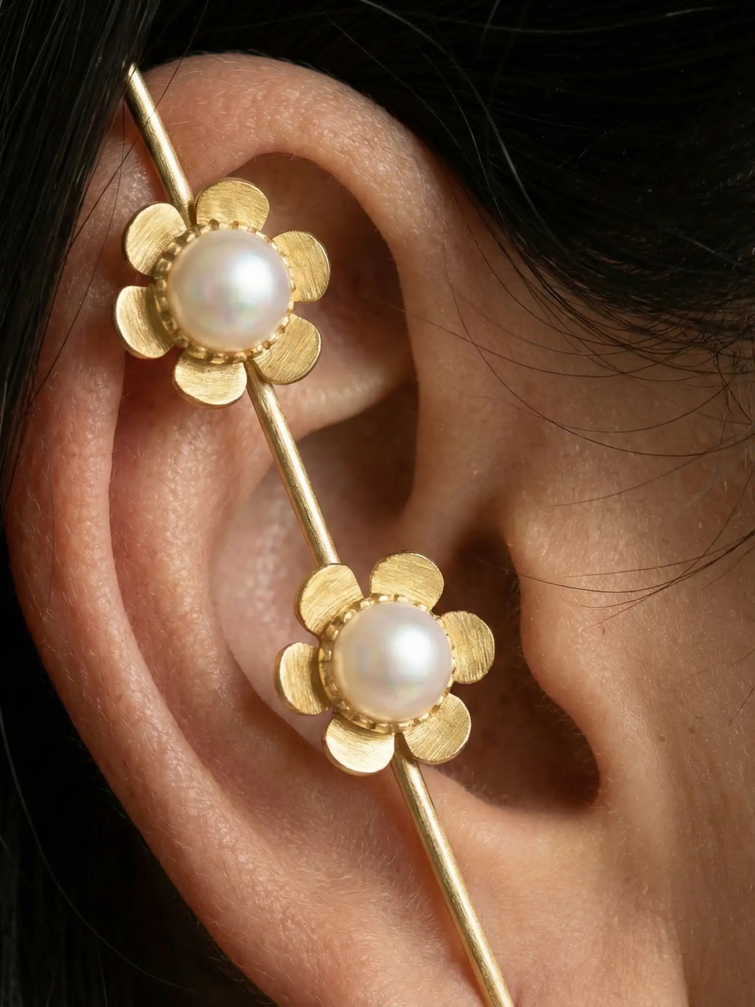 Combo of Elegant Pearl Cluster Floral Ear Cuff for Women | Gold-Plated Minimal Statement Ear Accessory
