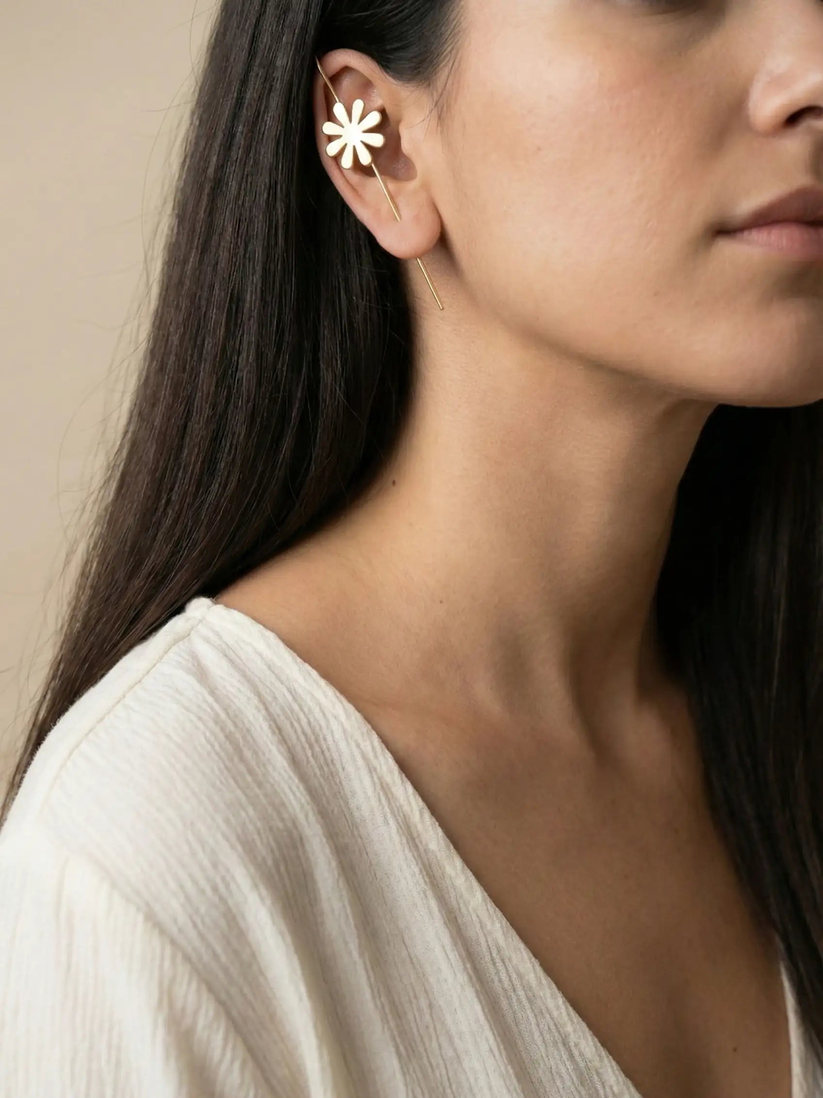 Combo of Elegant Pearl Cluster Floral Ear Cuff for Women | Gold-Plated Minimal Statement Ear Accessory
