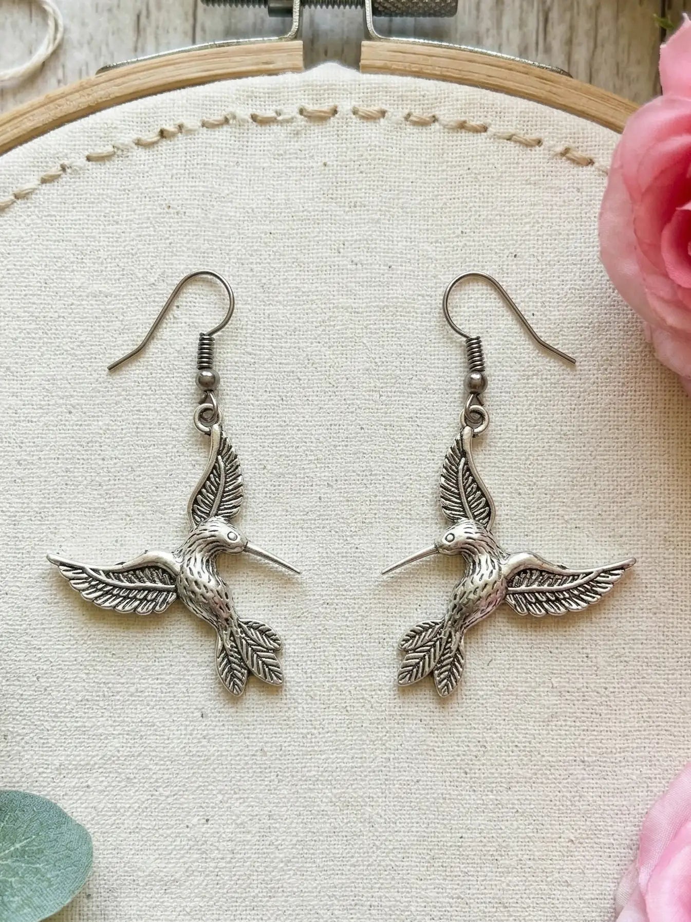 Combo - oxidized Silver Bird & Dragon Earring Combo Set for Women | Hummingbird Dangles, Dragon Round Drops & Floral Stud Earrings | Boho Tribal Jewelry (Set of 3)