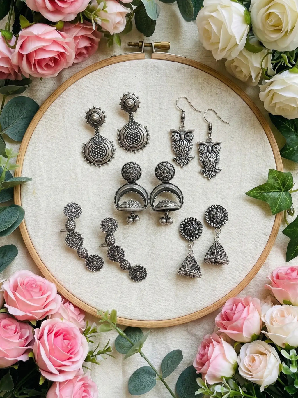 Combo - oxidized Silver Traditional Jhumka & Statement Earring Combo Set for Women | Tribal Boho Drop & Stud Earrings Collection (Set of 3)