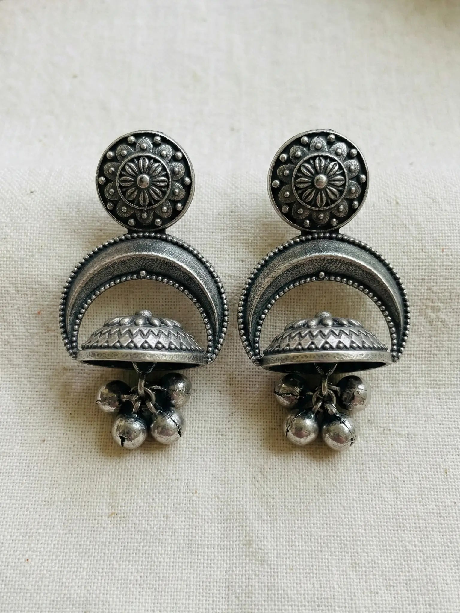 Combo - oxidized Silver Traditional Jhumka & Statement Earring Combo Set for Women | Tribal Boho Drop & Stud Earrings Collection (Set of 3)