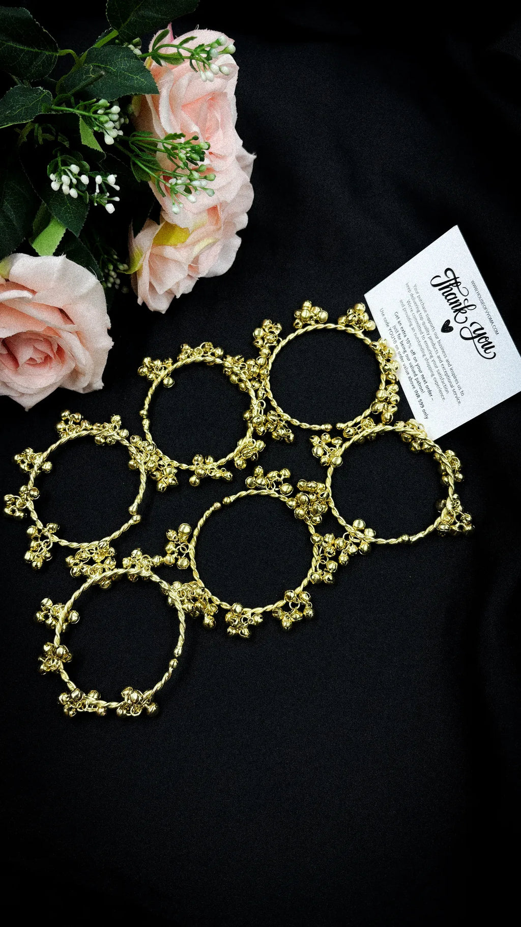 COMBO OF 6 Kashmiri Gold-Plated Traditional Ghungroo Bangles for Women – Ethnic Brass Kada Jewelry with Hanging Beads