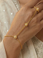 Delicate Gold Floral Hathphool Hand Harness | Pearl Flower Ring Bracelet for Women & Girls | Bridal & Festive Jewelry