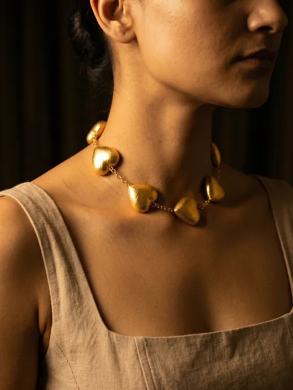 Dilruba Collection Gold Heart Choker Necklace for Women | Statement Love-Inspired Choker | Festive & Contemporary Jewellery