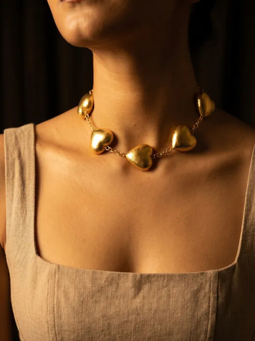 Dilruba Collection Gold Heart Choker Necklace for Women | Statement Love-Inspired Choker | Festive & Contemporary Jewellery
