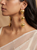 Dilruba Collection Gold Heart Drop Earrings | Statement Triple Heart Dangle Earrings for Women