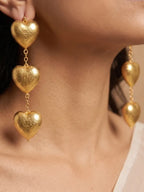 Dilruba Collection Gold Heart Drop Earrings | Statement Triple Heart Dangle Earrings for Women