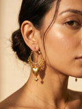 Dilruba Collection Gold Heart Drop Earrings for Women | Ethnic Hoop Chandbali Style Earrings | Festive & Statement Jewellery