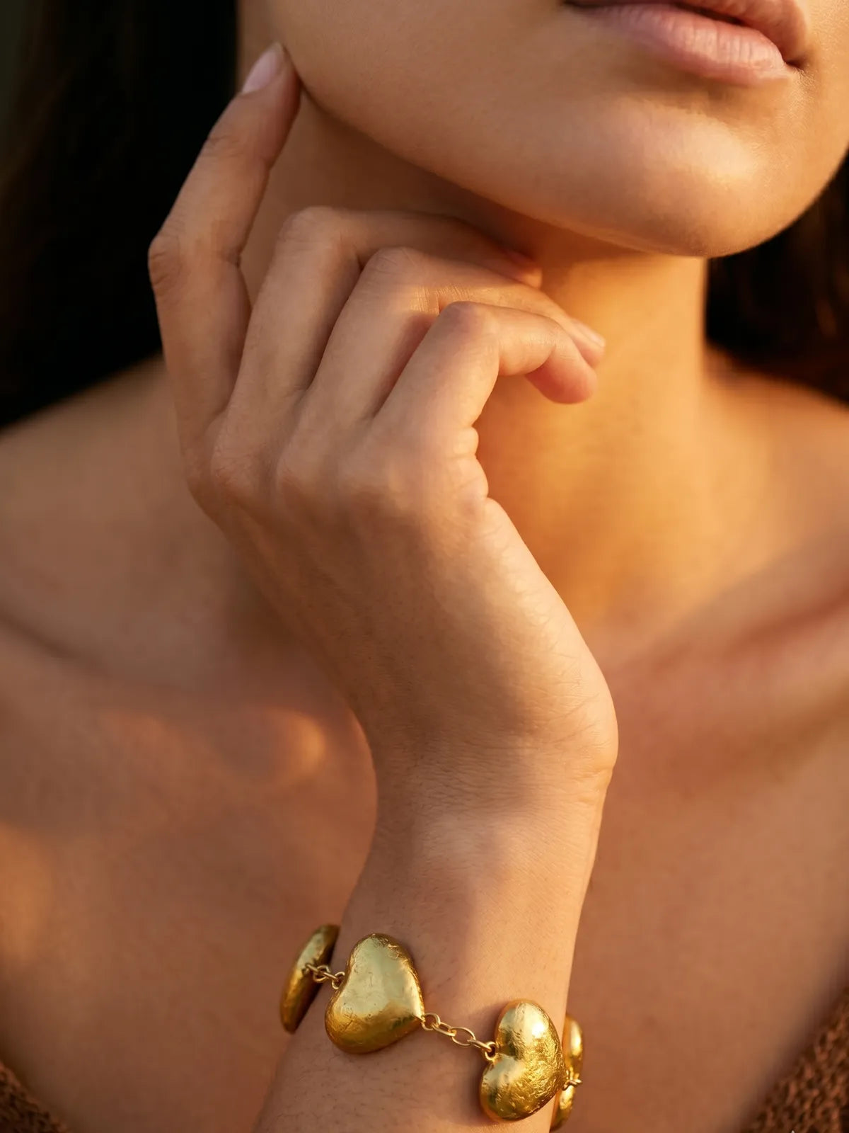 Dilruba Collection Gold-Toned Heart Charm Bracelet for Women | Elegant Statement Chain Bracelet for Everyday & Party Wear