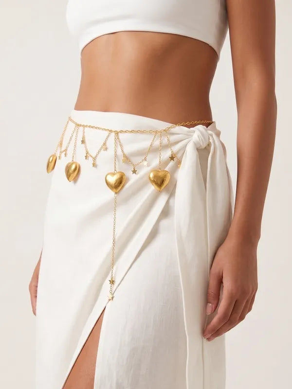 Dilruba Collection Gold-Toned Heart & Star Charm Kamarbandh for Women | Elegant Waist Chain Belt for Saree, Lehenga & Beachwear