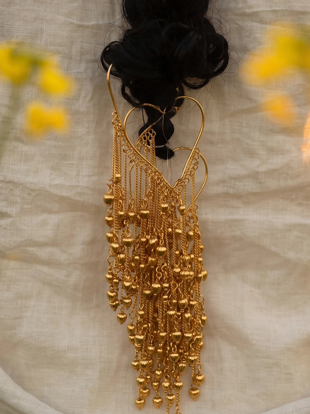 Dilruba Collection Gold-Toned Parandi Hair Accessory for Women | Traditional Punjabi Bridal Parandi with Beaded Tassels