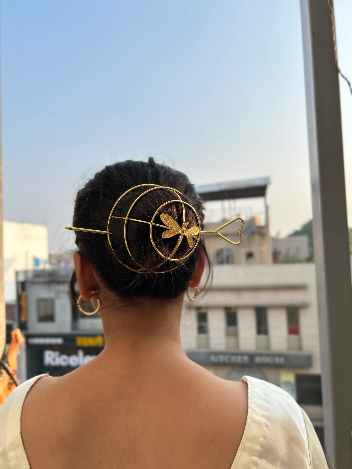 Elegant Gold Dragonfly Hair Bun & Stick | Statement Bun Pin | Minimal Metal Hair Accessory for Women & Girls