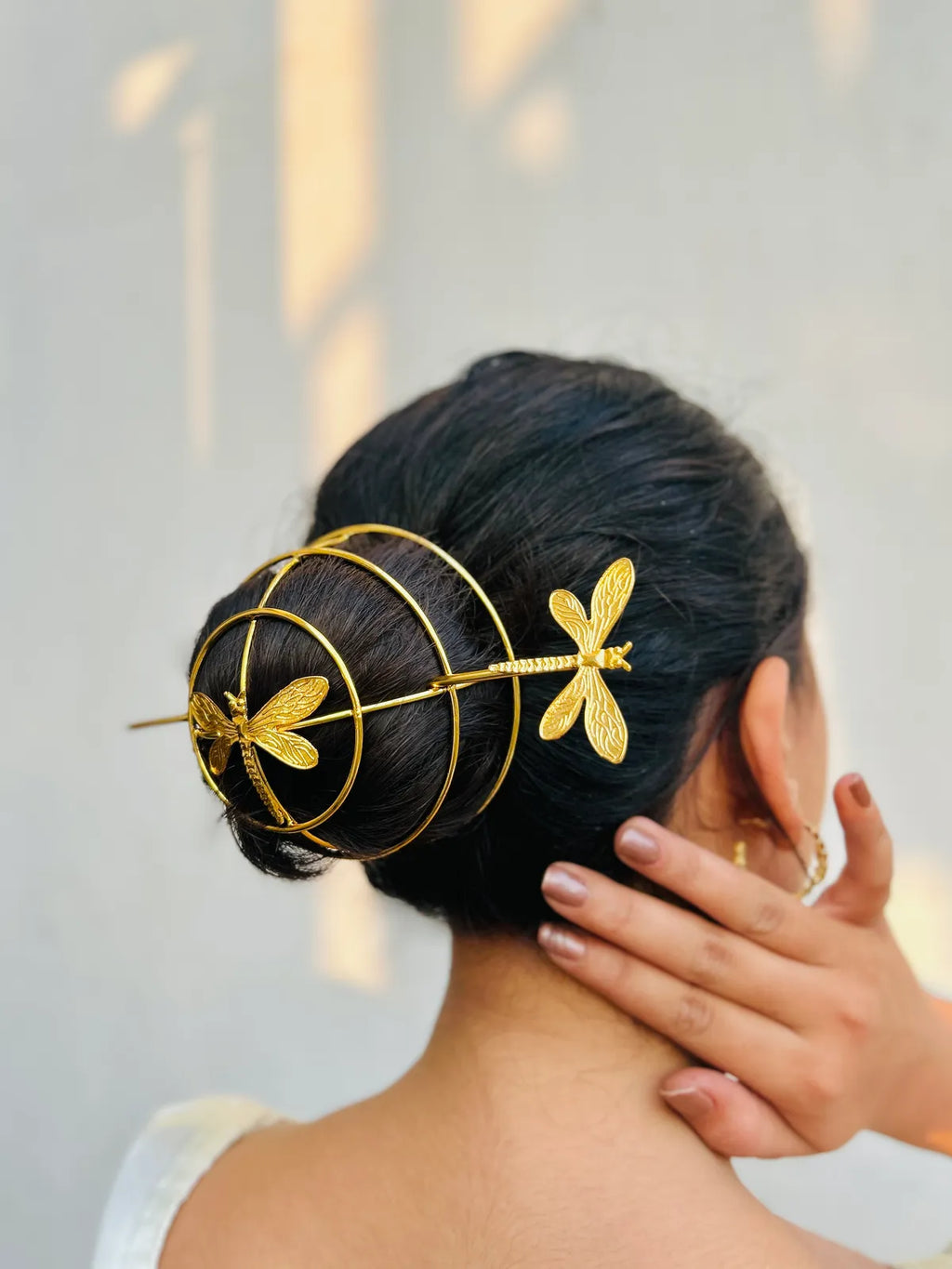 Elegant Gold Dragonfly Hair Bun & Stick | Statement Bun Pin | Minimal Metal Hair Accessory for Women & Girls