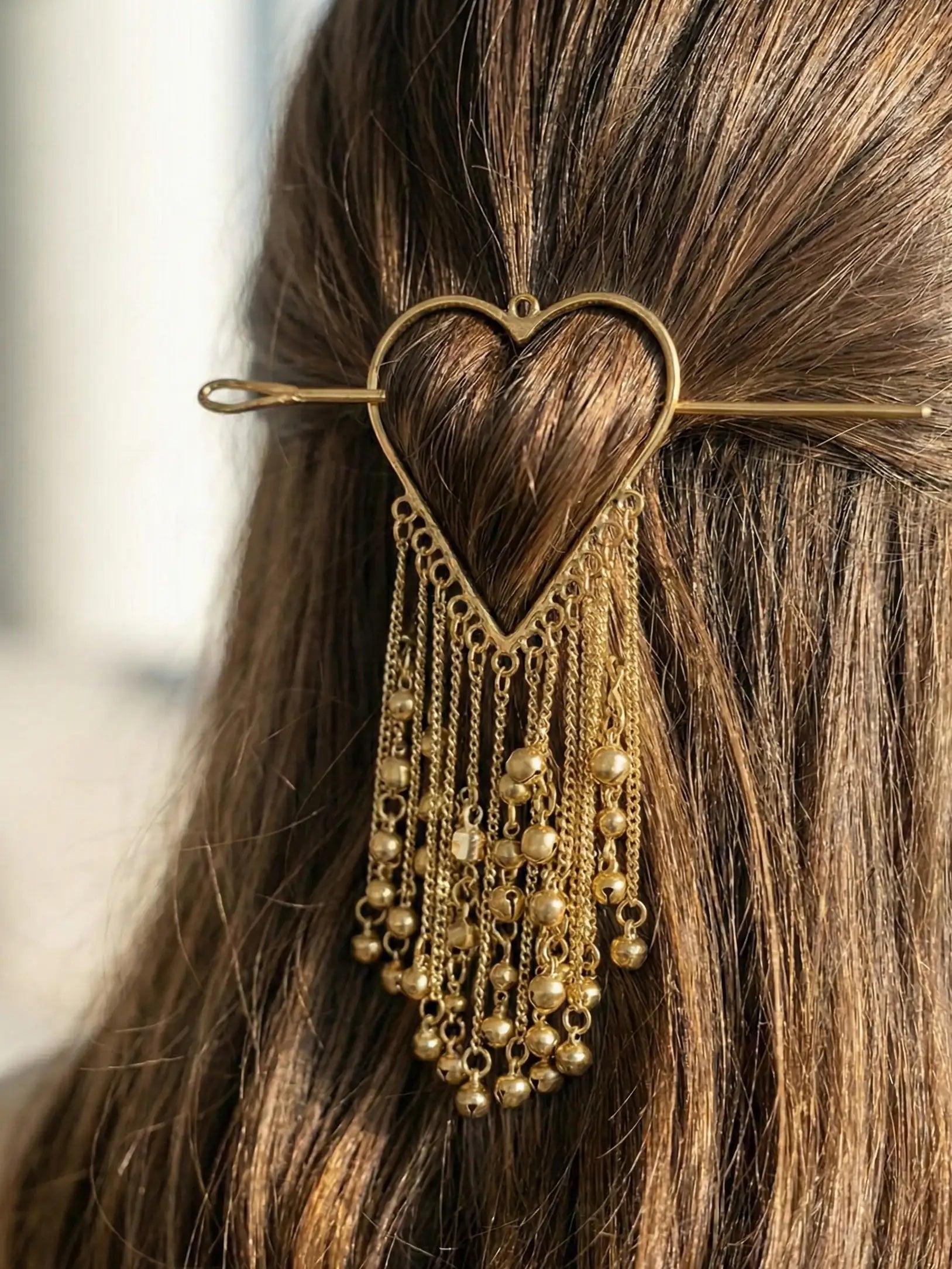 Gold Heart Hair Pin with Dangling Chains | Statement Bridal & Festive Hair Accessory for Women