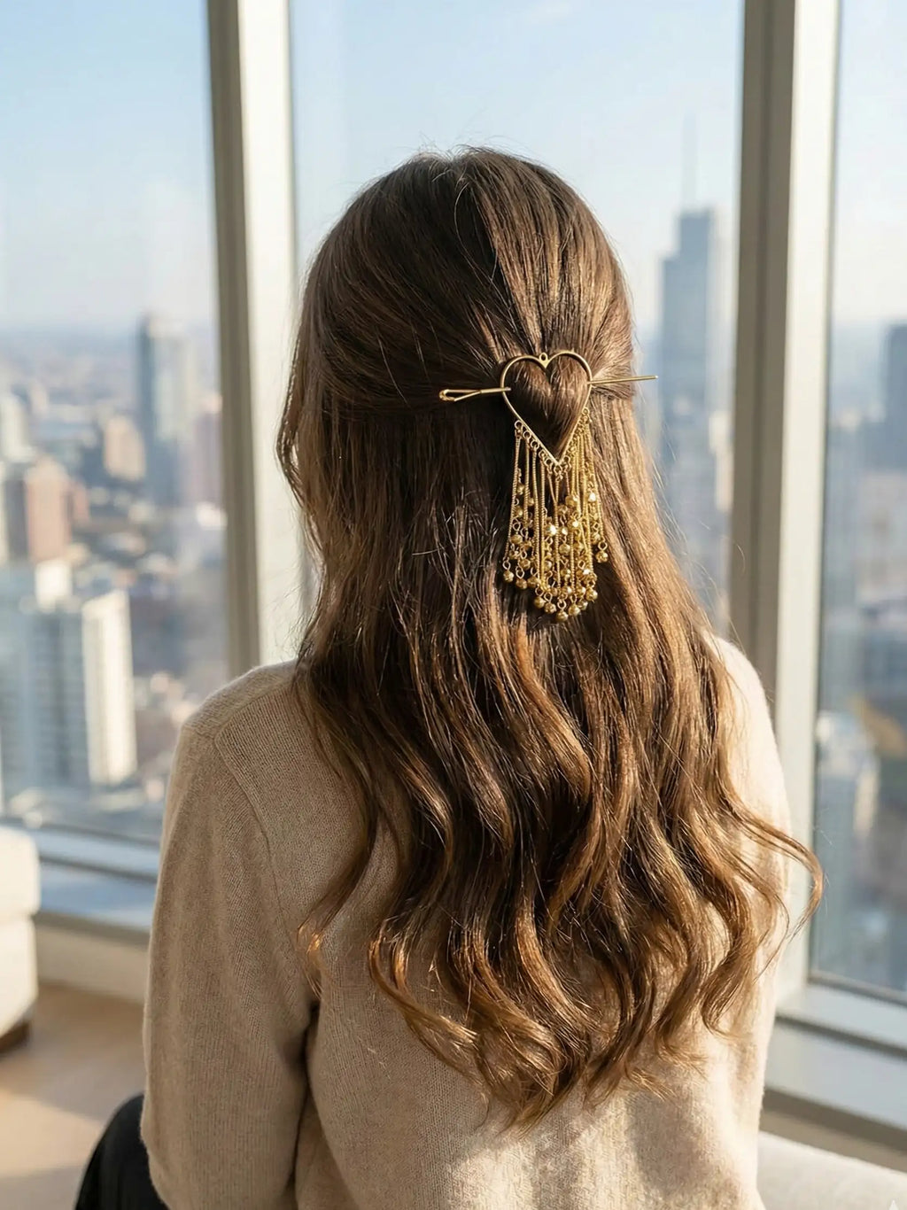 Gold Heart Hair Pin with Dangling Chains | Statement Bridal & Festive Hair Accessory for Women