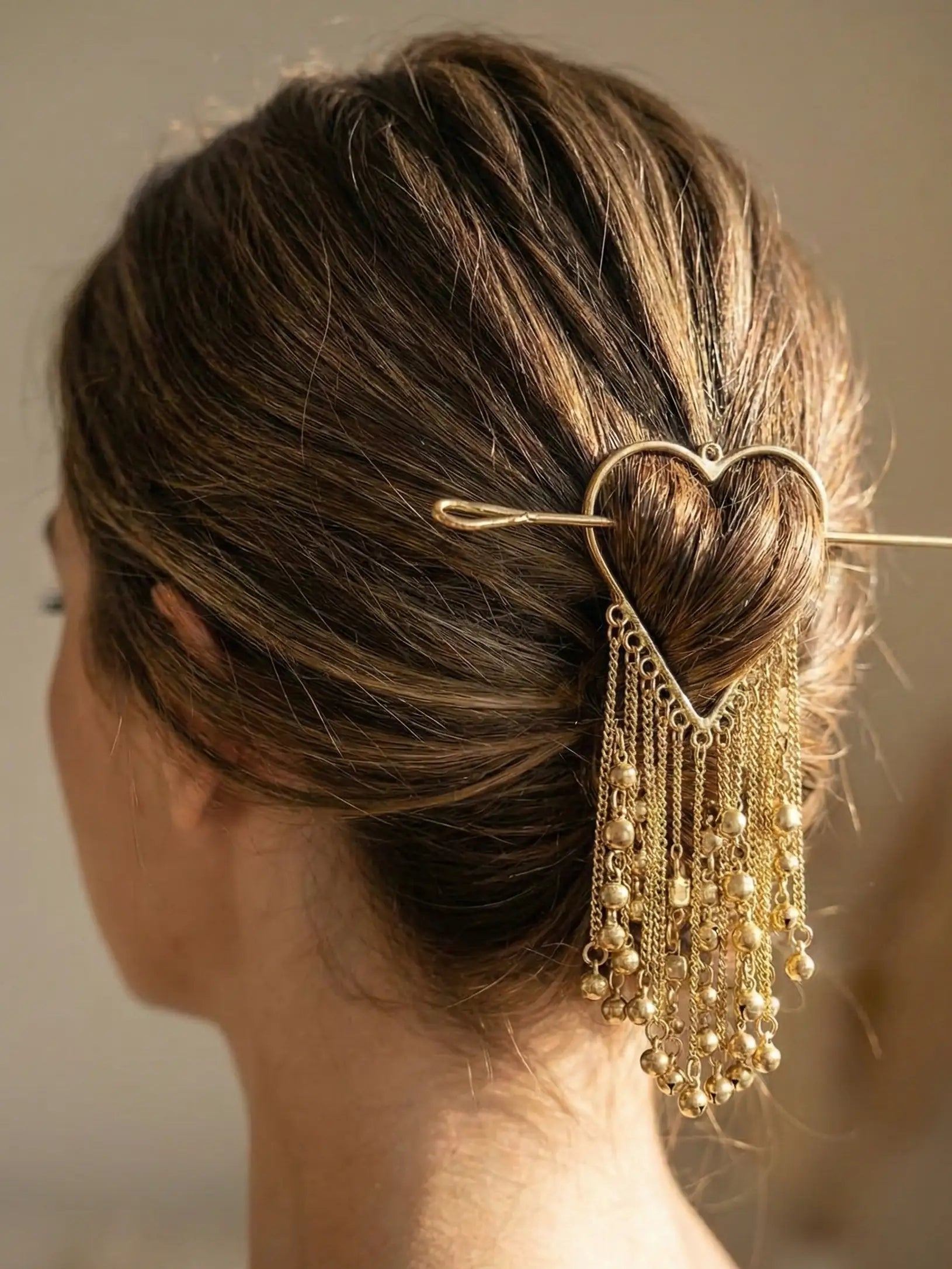 Gold Heart Hair Pin with Dangling Chains | Statement Bridal & Festive Hair Accessory for Women