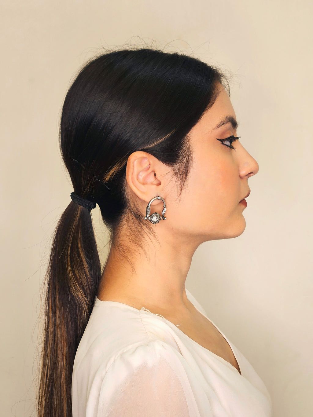 Abha German Silver Oxidised Earring