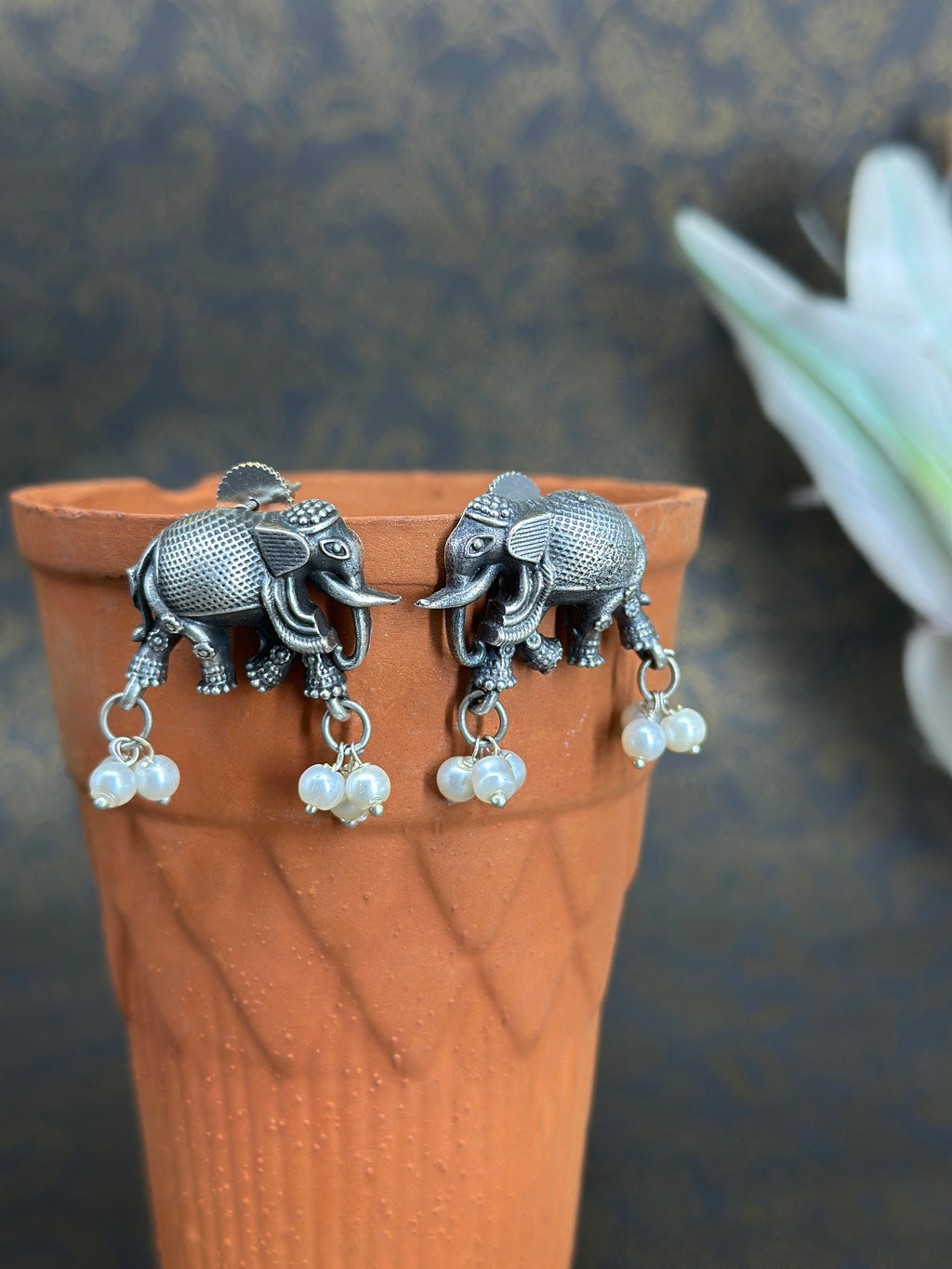 Gaj German Silver Oxidised  Earring