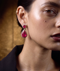 Ruby Red Pear Cut CZ Drop Earrings for Women | Luxury Statement Party Earrings