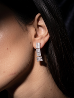 Luxury Geometric Diamond-Inspired Square Link Necklace & Matching Drop Earrings Set