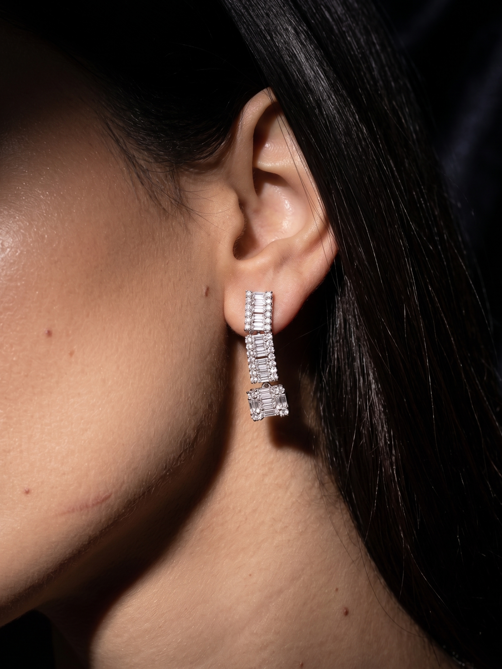 Luxury Geometric Diamond-Inspired Square Link Necklace & Matching Drop Earrings Set