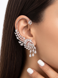 Luxury CZ Ear Cuff Earrings for Women | Statement Crystal Ear Climber Cuff | Premium Party Wear Diamond Look Earring
