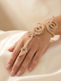 Royal CZ Hand Harness Bracelet – Gold Plated Cubic Zirconia Hand Cuff Ring Bracelet for Women