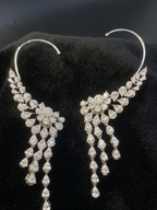 Luxury Floral CZ Ear Cuff Earrings for Women | Silver Tone Statement Ear Climber with Crystal Tassels