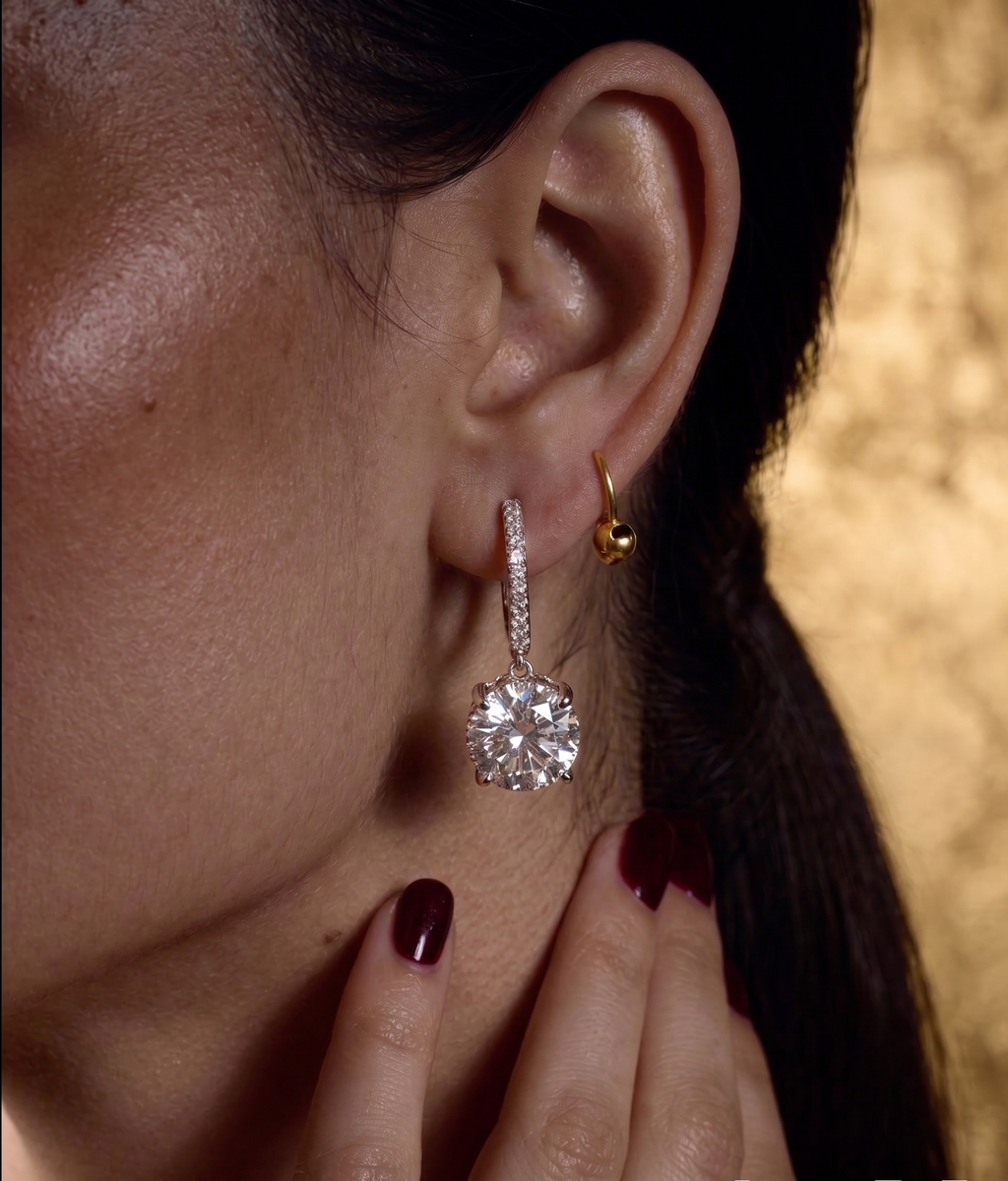 Classic Solitaire CZ Drop Earrings | Round Cubic Zirconia Dangle Earrings for Women